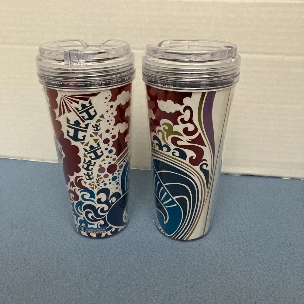 Royal Caribbean Cruise Lines Whirley Coca-Cola Drink Cup Tumbler w/Lids-Lot of 2